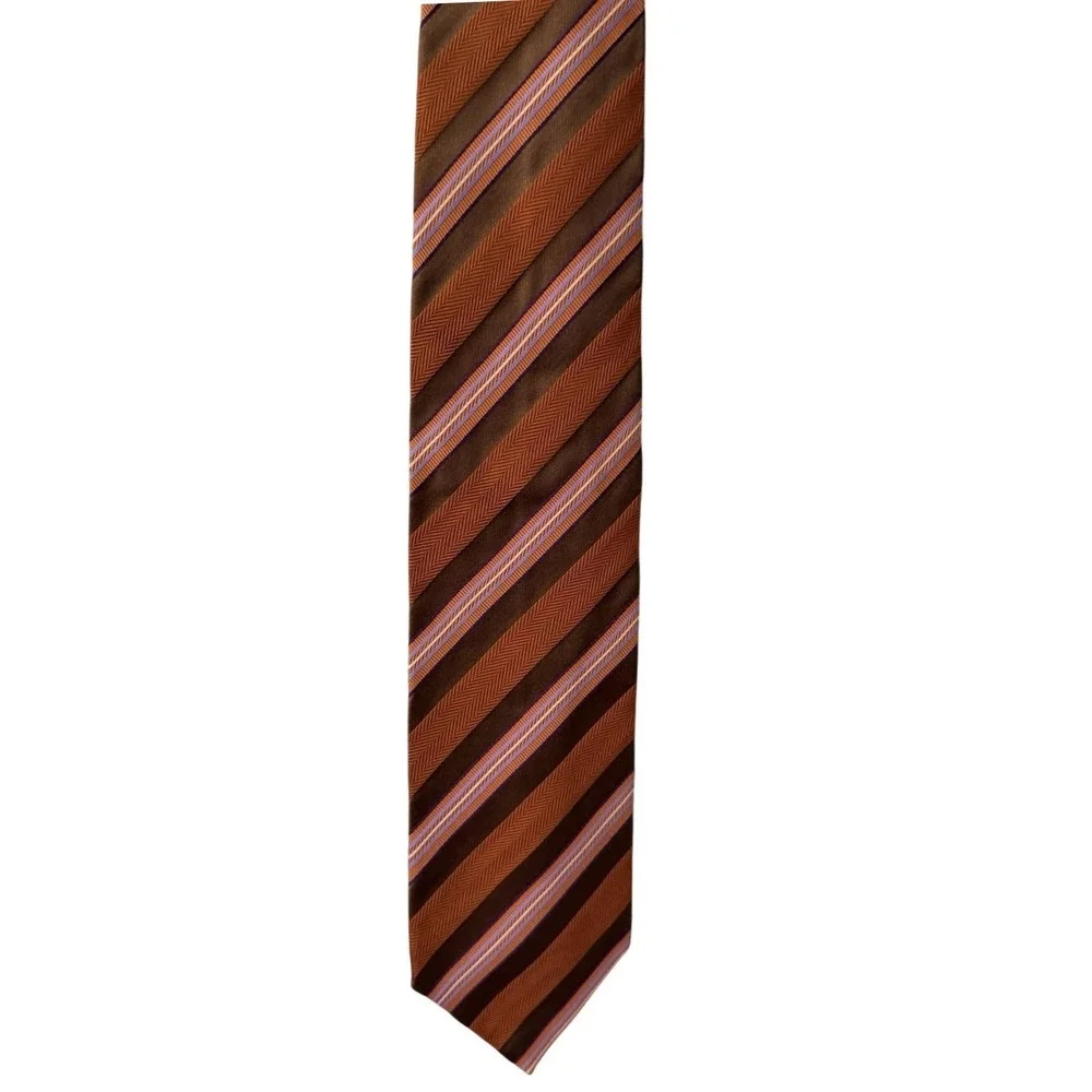 Ermenegildo Zegna Tie Silk Orange Brown Stripe Designer Made in Italy 3.75 x 58